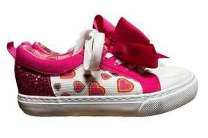 Jojo Siwa Girls Sz 1 Pink Rainbow Heart Glitter Heel Sneakers Bow Ground Up